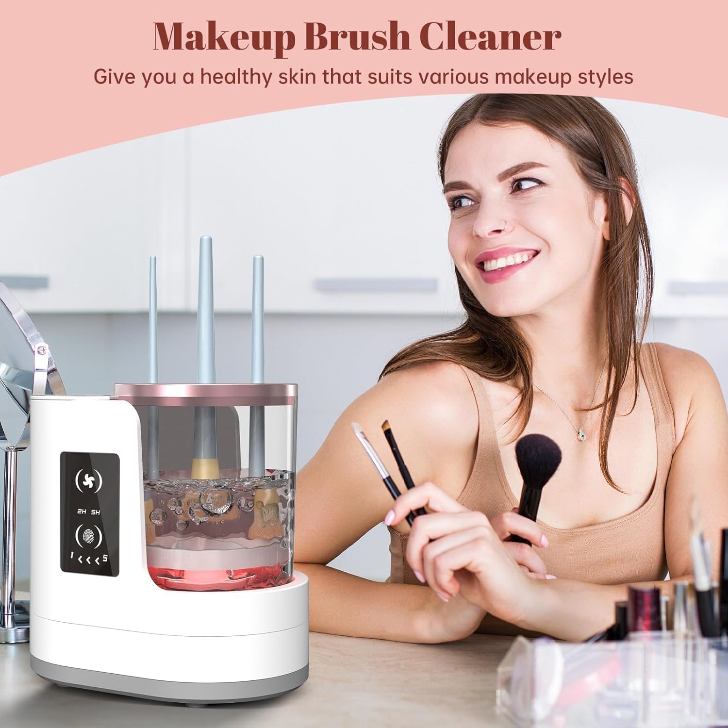 Beauty Makeup Vanity - آلة تنظيف فرش المكياج الدوارة الأوتوماتيكية